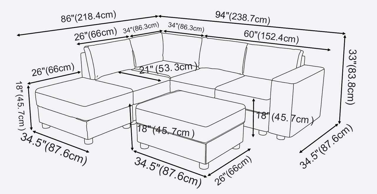 Lilola Home Marta Modular Sectional Sofa with Ottoman in Dark Gray Linen